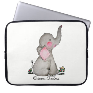 Waterverf Kute Baby Elephant met Blush & Flowers Laptop Sleeve
