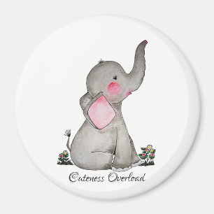 Waterverf Kute Baby Elephant met Blush & Flowers Magneet