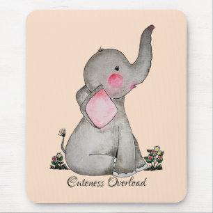 Waterverf Kute Baby Elephant met Blush & Flowers Muismat