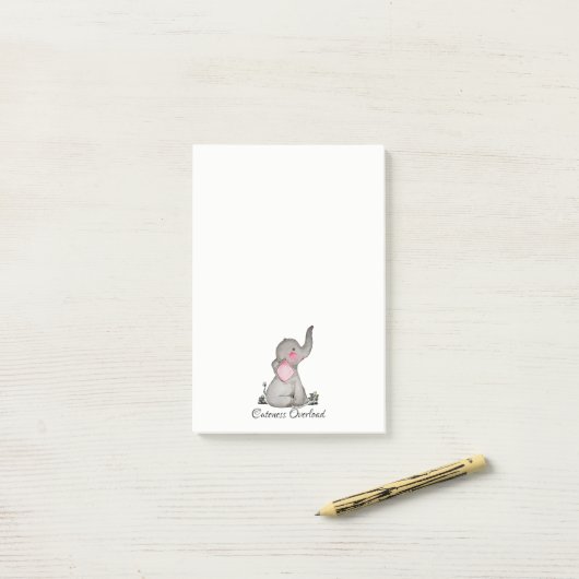 Waterverf Kute Baby Elephant met Blush & Flowers Post-it® Notes (Op bureau)