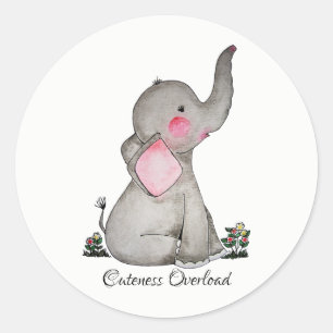 Waterverf Kute Baby Elephant met Blush & Flowers Ronde Sticker