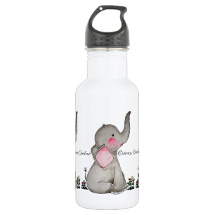Waterverf Kute Baby Elephant met Blush & Flowers Waterfles