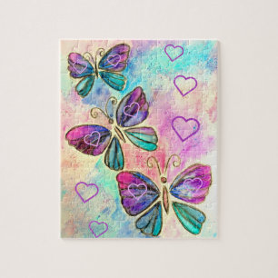 Waterverf - Kute Colorful Butterflies - Harten Legpuzzel