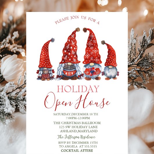 Waterverf Kute Gnomes Snowflakes Open House Kaart