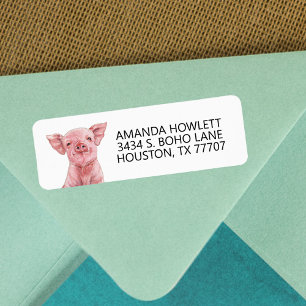 Waterverf Kute Little Pig Return-adres Etiket