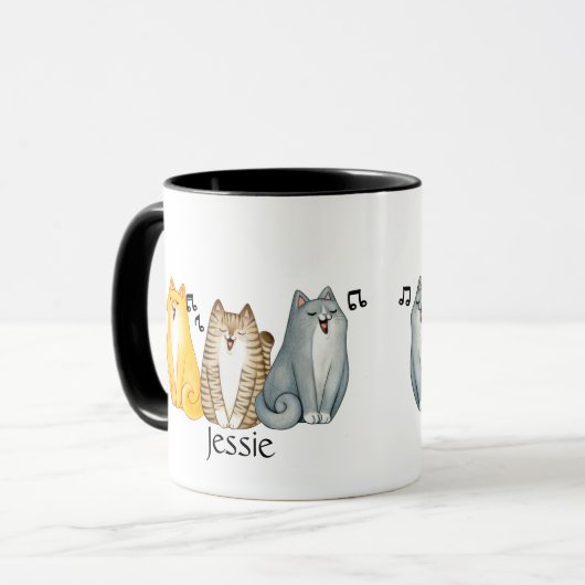 Waterverf Kute Singing Mewegens Cats Custom Name Mok (Voorkant links)
