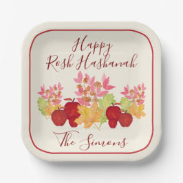 Waterverf laat appels Rosh Hashanah achter Papieren Bordje