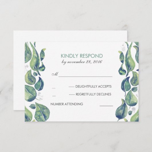 Waterverf laat laurier rustieke bruiloft RSVP (Voorkant / Achterkant)