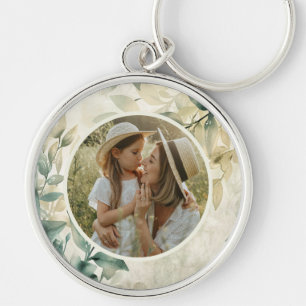 Waterverf laat patroon gepersonaliseerde foto sleutelhanger