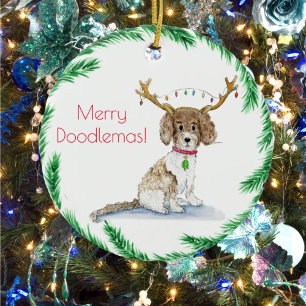 Waterverf Labradoodle Kerstverlichting Gewei Keramisch Ornament
