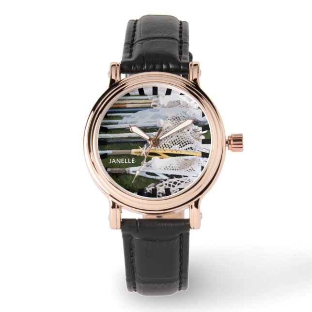 Waterverf Lacrosse Sticks Horloge (Voorkant)
