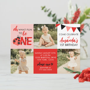 Waterverf Ladybug 3 foto verjaardagsuitnodiging Kaart