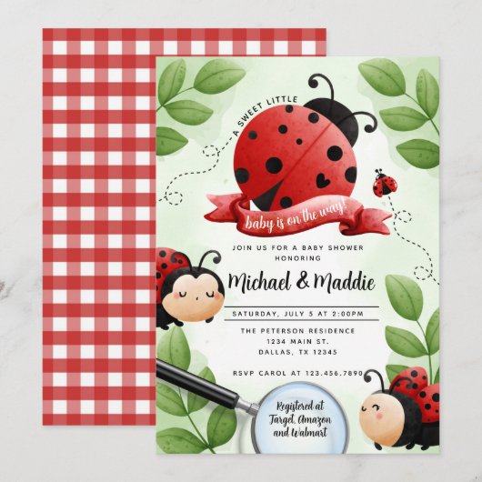Waterverf Ladybug Beetle Insect Baby shower Kaart (Voorkant / Achterkant)