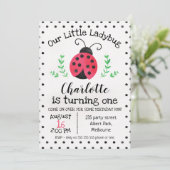 Waterverf Ladybug Birthday-uitnodiging Kaart (Staand voorkant)