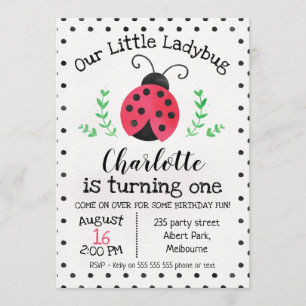 Waterverf Ladybug Birthday-uitnodiging Kaart
