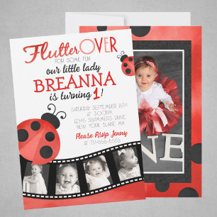 Waterverf Ladybug Filmstrip Multi Foto Verjaardag Kaart