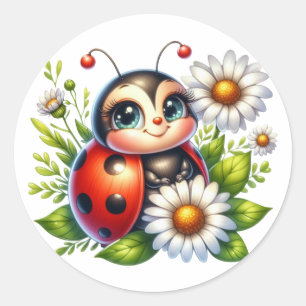Waterverf Ladybug Ronde Sticker