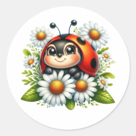 Waterverf Ladybug Ronde Sticker