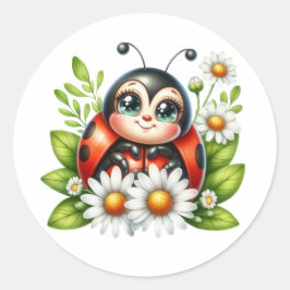 Waterverf Ladybug Ronde Sticker