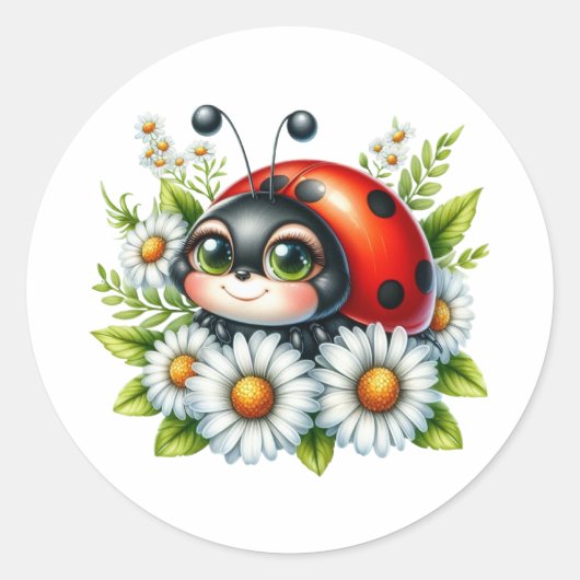 Waterverf Ladybug Ronde Sticker (Voorkant)
