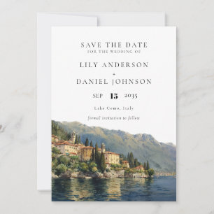 Waterverf Lago di Como Italië Bestemming Trouwen Save The Date