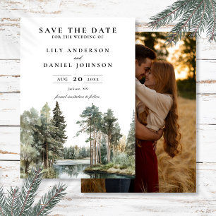 Waterverf Lake Forest Woodland Fotobruiloft Save The Date