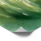 Waterverf Lake Landschap met bergen en zonsonderga Poster (Hoek)