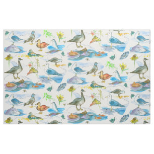 Waterverf Lake Shore Birds Ducks Stof