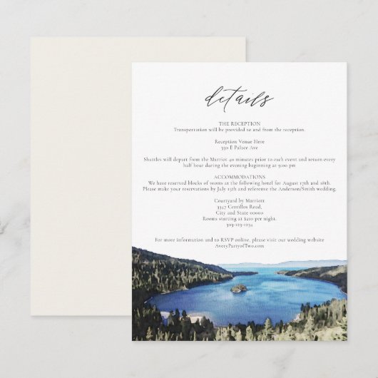 Waterverf Lake Tahoe trouwgegevens Kaart (Voorkant / Achterkant)