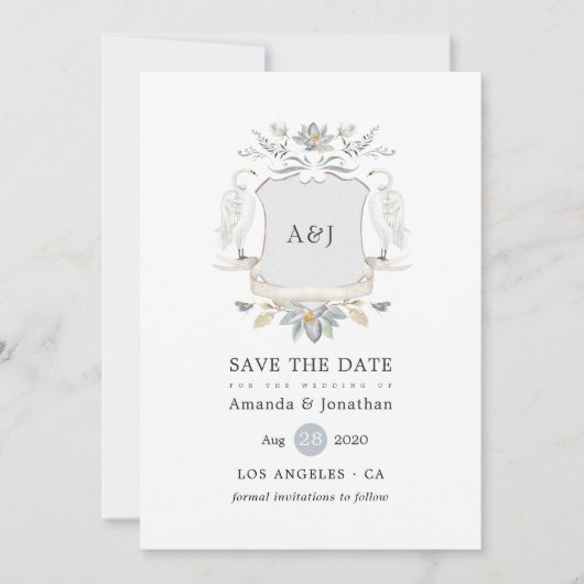 Waterverf Lakeside Wedding Monogram Crest Save The Date (Voorkant)