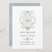 Waterverf Lakeside Wedding Monogram Crest Save The Date (Voorkant / Achterkant)