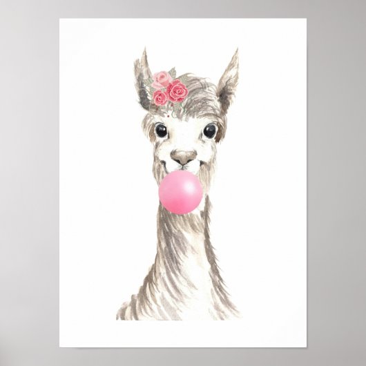 Waterverf Lama Blaast Bubbel  Poster (Voorkant)