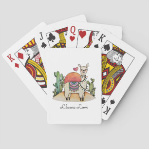 Waterverf lama met cactus pokerkaarten