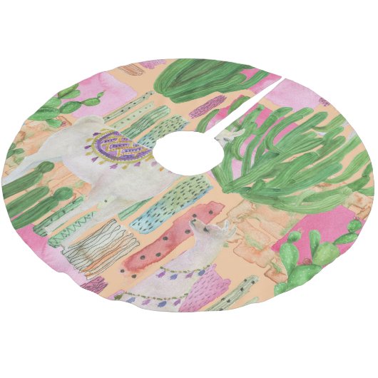 Waterverf lama's, cactussen: naadloos patroon. kerstboom rok (Gekanteld)