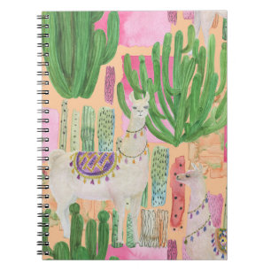 Waterverf lama's, cactussen: naadloos patroon. notitieboek