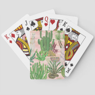 Waterverf lama's en cactuspatroon. pokerkaarten