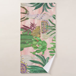 Waterverf lama's en cactussen. badhanddoek