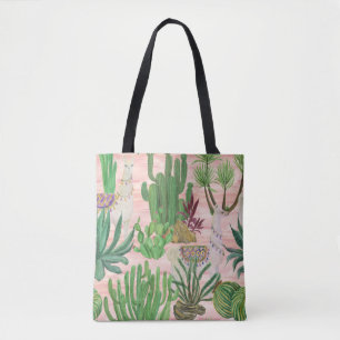 Waterverf lama's en cactussen. draagtas