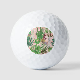 Waterverf lama's en cactussen. golfballen
