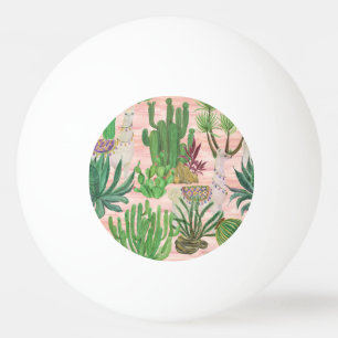 Waterverf lama's en cactussen. pingpongballen