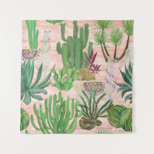 Waterverf lama's en cactussen. wandkleed