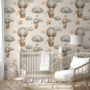 Waterverf Lamb & Teddy In Hete Luchtballon Behang