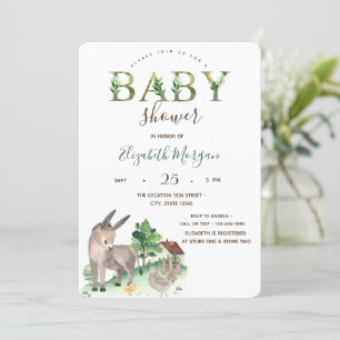 Waterverf Landdieren Donkey Baby shower Kaart
