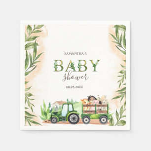 Waterverf Landdieren Tractor Baby shower Servet