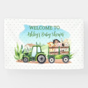 Waterverf Landdieren Tractor Baby shower Spandoek