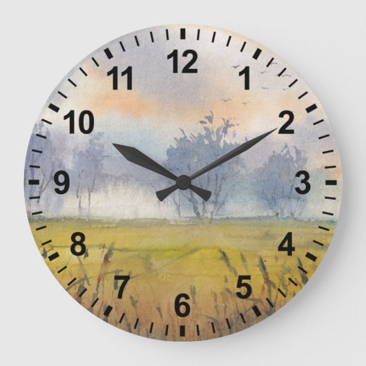 Waterverf Landscape Morning Light Clock Grote Klok (Voorkant)