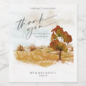 Waterverf landschap Hartelijk dank herfst Gold ID7 Wijn Etiket (Enkel label)