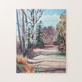 Waterverf landschap in valkleuren lopen in bossen legpuzzel (Verticaal)