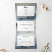 Waterverf Landschap Indigo Alles in één bruiloft Drieluik Uitnodiging (Binnen)