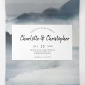 Waterverf Landschap Indigo Alles in één bruiloft Drieluik Uitnodiging (Binnenkant midden)